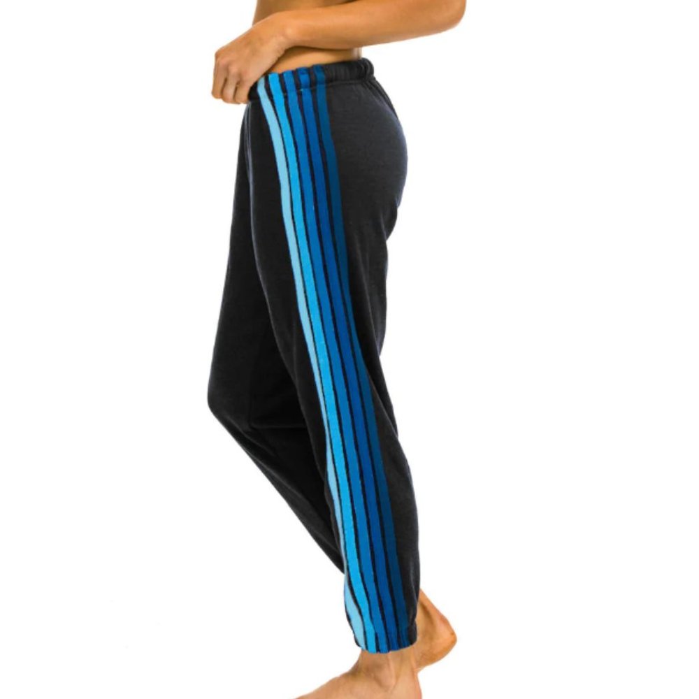 AVIATOR NATION!!!! Women's 5 Stripe Sweatpants - Charcoal // Blue